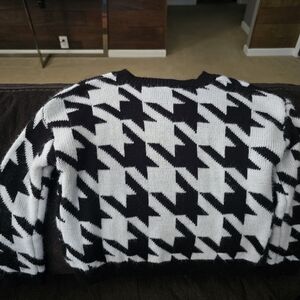 Self Esteem Black and White Patterned Crewneck Sweater